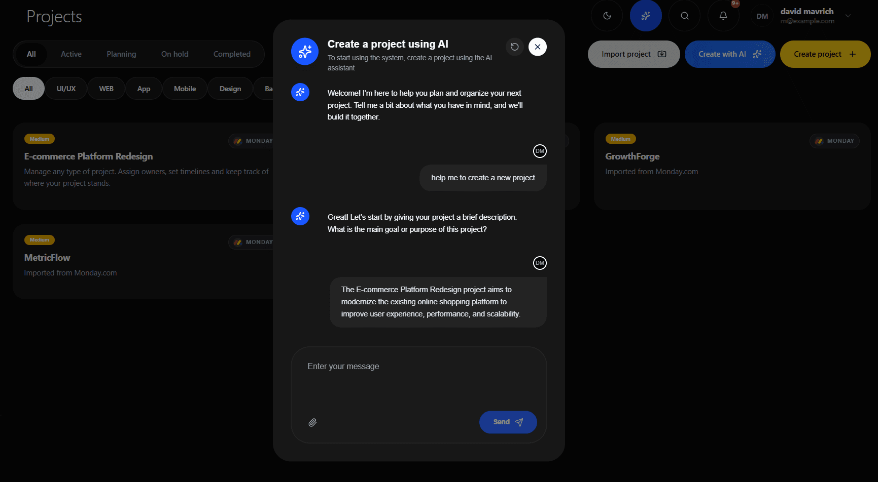 PanAI AI-powered project creation wizard with generated phases and tasks